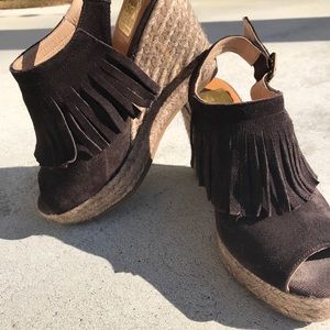 Kanna dark brown leather wedge sandals